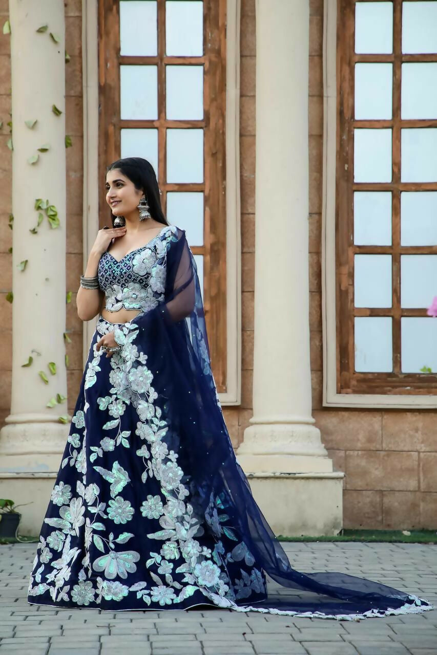 Jyoti Fashion Women's Navy Blue Kasturi Silk Georgette Rainbow Sequins with Dori Embroidered Designer Lehenga Choli Set