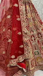 Jyoti Fashion Women's Red Velvet Dori, Multi Thread Embroidered with Diamond Work Wedding Lehenga Choli