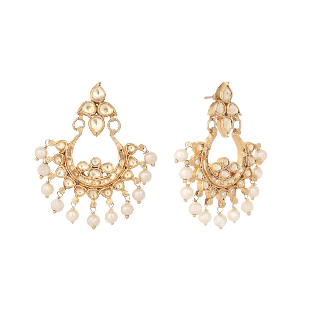 Nuyug 22K Gold Plated Kundan Chandbali Pearl Elegance Earrings - Distacart