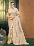 Sangam Prints Beige Kanjivaram Silk Woven Work Traditional Saree