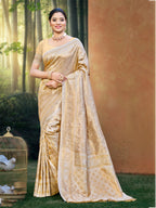 Sangam Prints Beige Kanjivaram Silk Woven Work Traditional Saree