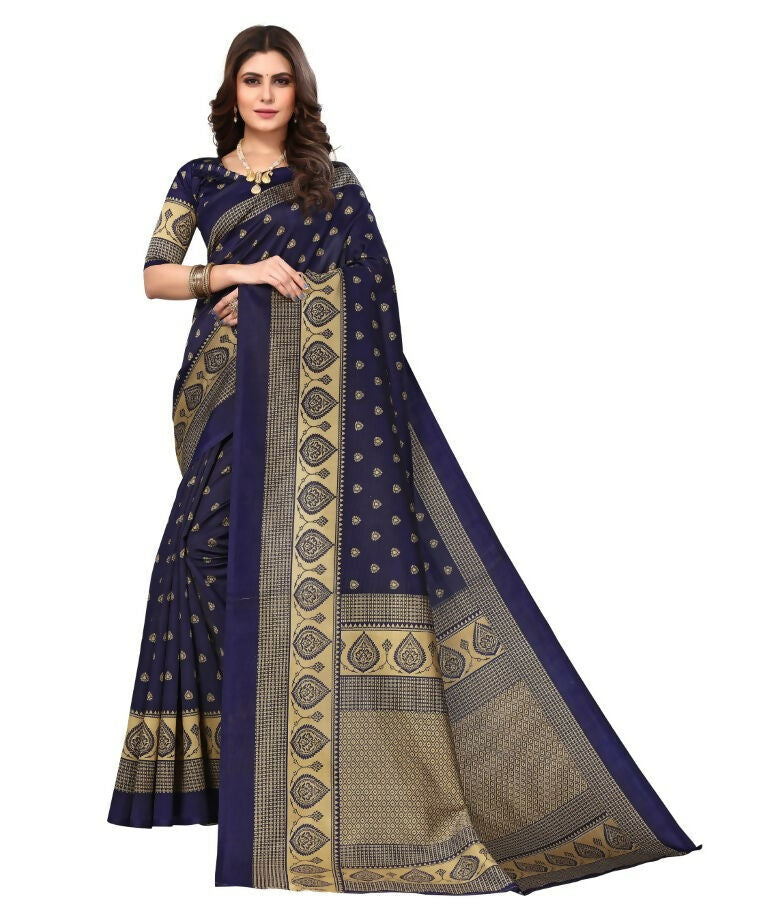 Vamika Navy Blue Printed Art Silk Saree