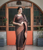 DEIANA'S Beautiful Designer Golden zari Soft Lichi Silk Saree - Mehandi