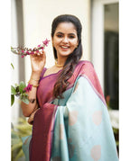 DEIANA'S Beautiful Designer Golden zari Soft Lichi Silk Saree - C Green