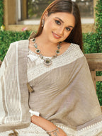 Shree Shyam Fashion Light Brown Linen Saree - Distacart