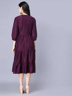 Myshka Silk Solid 3/4 Sleeve V Neck Purple Women Dress - Distacart