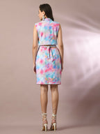 Myshka Women's Multi Printed Shawl Neck Party Top With Skirt Co-ord set