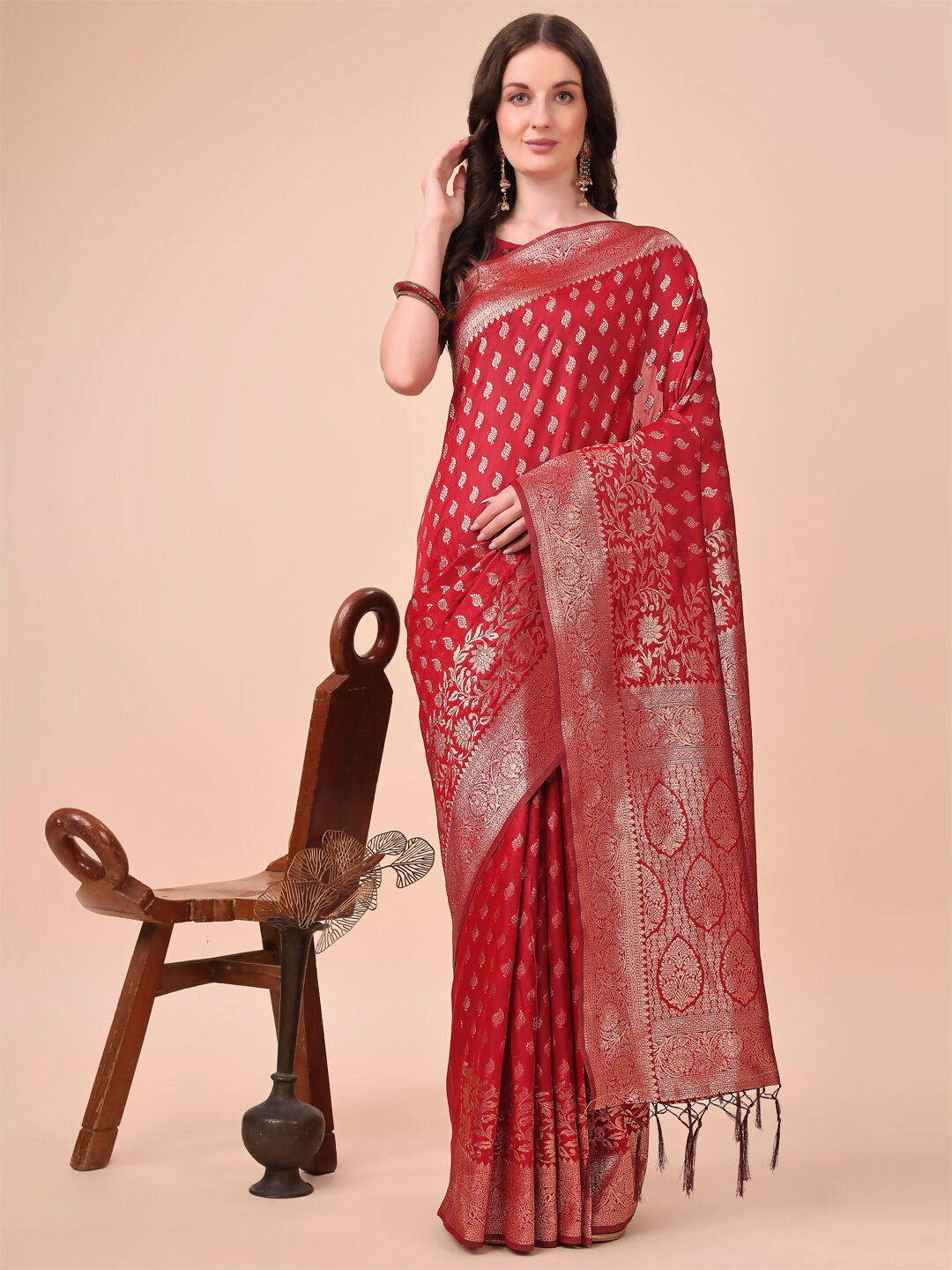 Shree Shyam Fashion Lichi Silk Red Saree - Distacart