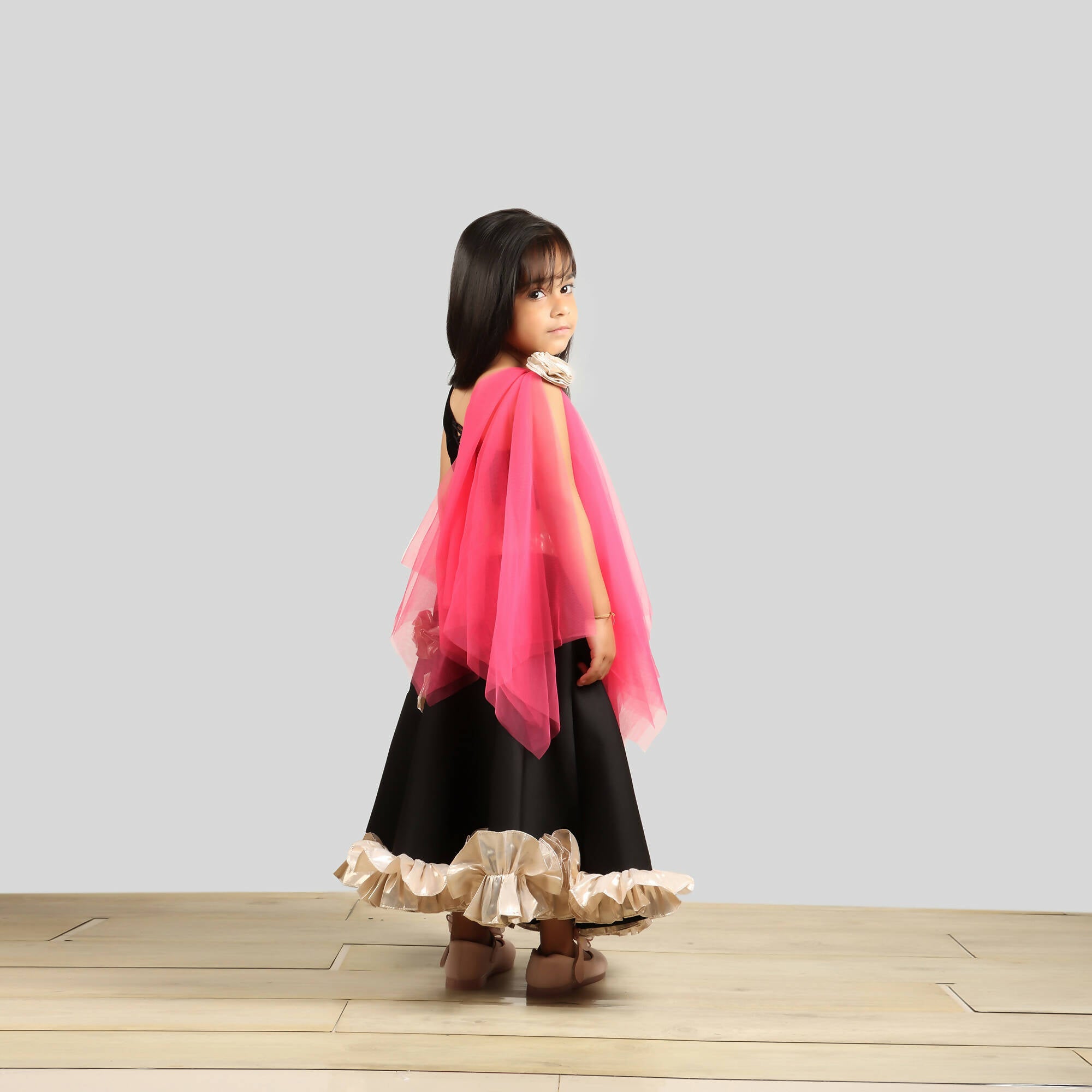 Pink Cow Fashions Black Ghagra Choli With Pink Dupatta