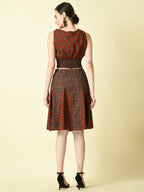 Myshka Women's Rust Pure Cotton Printed Flared Skirt