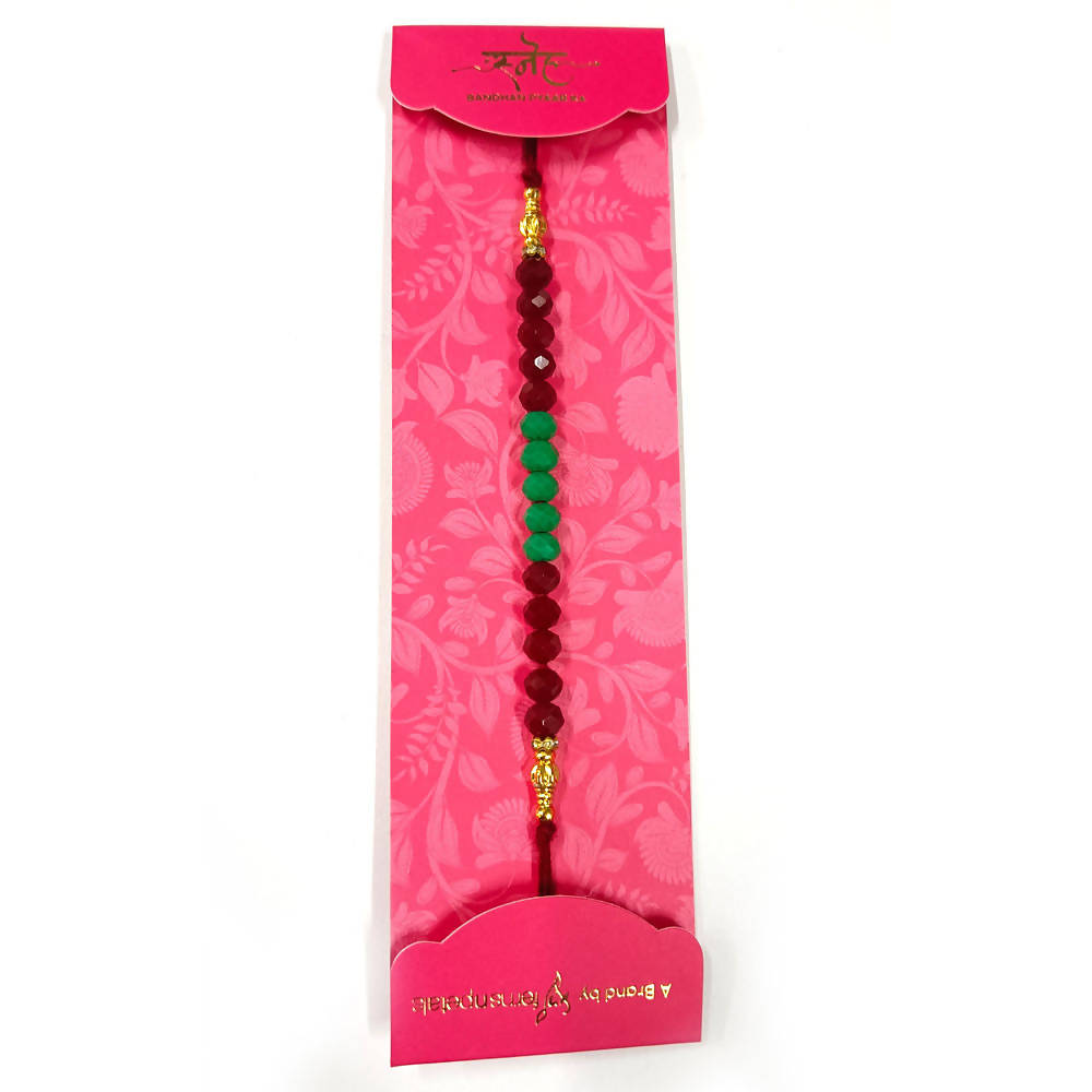 Green & Maroon Stones Rakhi - Distacart