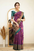 DEIANA'S Beautiful Designer Golden zari Soft Lichi Silk Saree - Purple