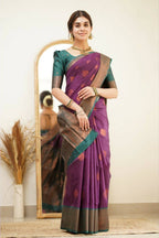 DEIANA'S Beautiful Designer Golden zari Soft Lichi Silk Saree - Purple