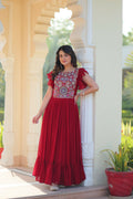 Joban Fashion Maroon Georgette Sequence Embroidery Work Gown - Distacart