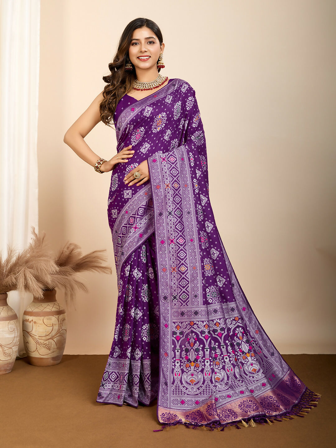 Purple Soft Silk Woven Meenakari Designer Saree - Vedanti