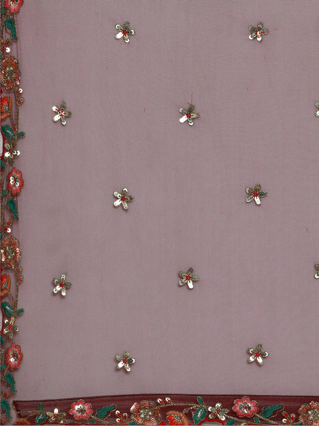 House of Panchhi Burgundy Net Sequinse Work Lehenga & Blouse, Dupatta