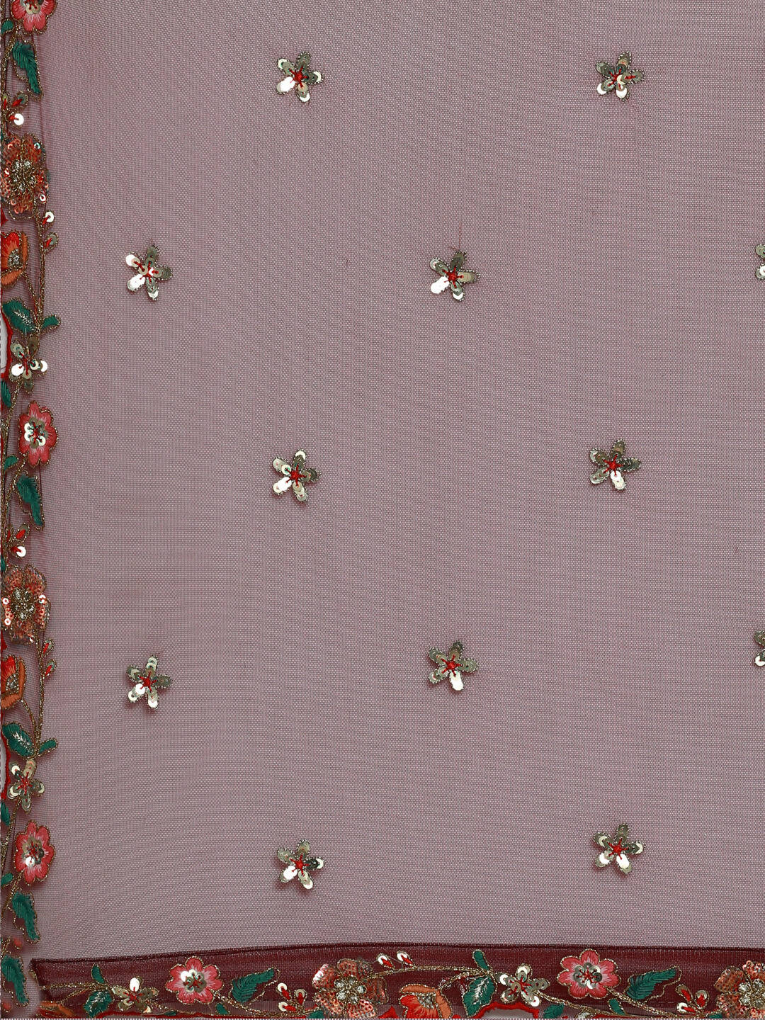 House of Panchhi Burgundy Net Sequinse Work Lehenga & Blouse, Dupatta