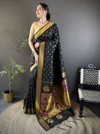 Joban Fashion Black Polka Dot Lichi Silk Paithani Silk Saree - Distacart