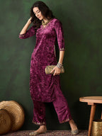 Sangria Embroidered Straight Velvet Kurta