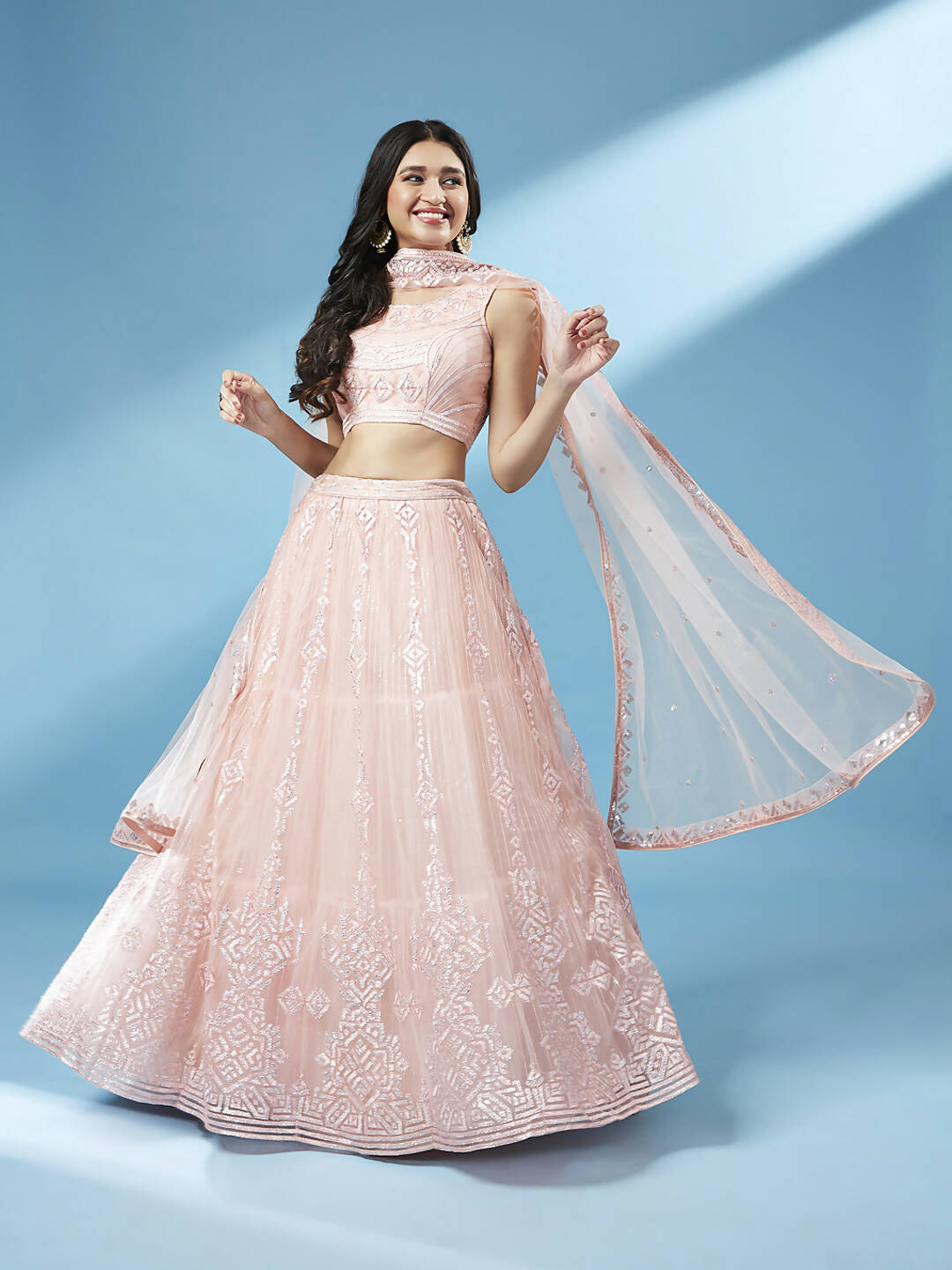 House of Panchhi Peach Net Gotapatti Work Lehenga & Blouse, Dupatta