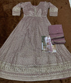 Anaita Purple Real Georgette Readymade Anarkali Gown with Embroidery & Sequence Work - Distacart