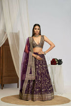 Purple Georgette Sequence Embroidery Work Lehenga Choli - Jihu Culture
