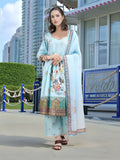 Joban Fashion Sky Blue Positive Digital Print With Position Foil Kurta Set - Distacart