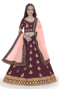 Dwiden Maroon Kamal Tafetta Sattin Semi-Stitched Girl's Lehenga Choli