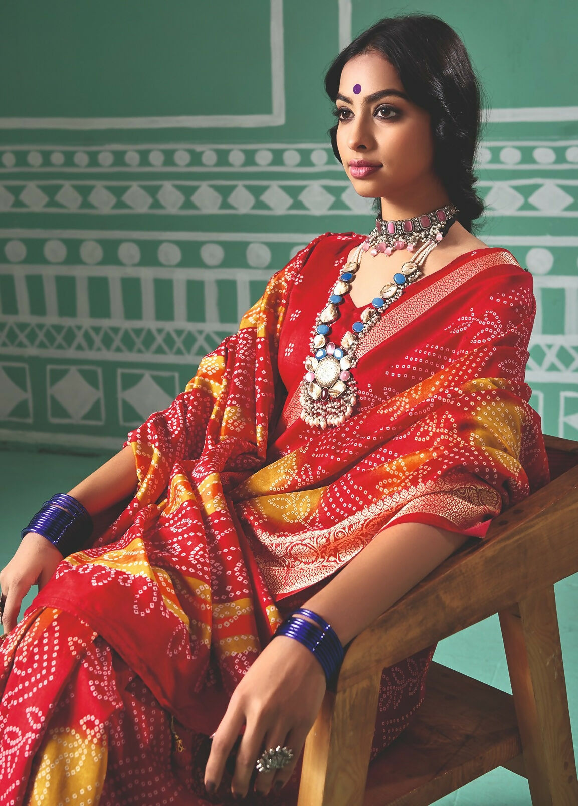 Joban Fashion Vicitra Silk Red Soft Fabric With Digital Print Saree
