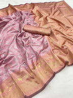 DEIANA'S Beautiful Designer Golden zari Soft Lichi Silk Saree - Pink