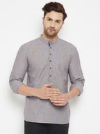 Even Apparels Grey Pure Cotton Short Men's Kurta With Band Collar - Distacart