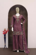Anaita Wine Simar with Embroidery Multi & Zarkhan Work Readymade Palazzo suit - Distacart