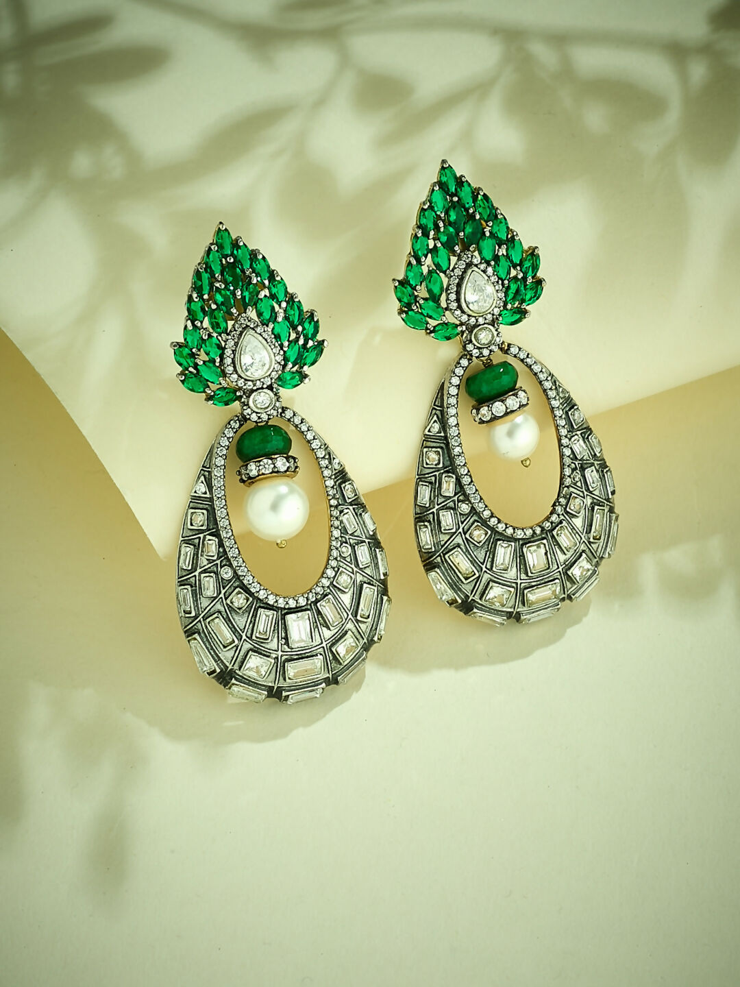 Nuyug 22K Gold-Plated Zircon Studded & Pearl Teardrop Shaped Dangler Earrings - Distacart
