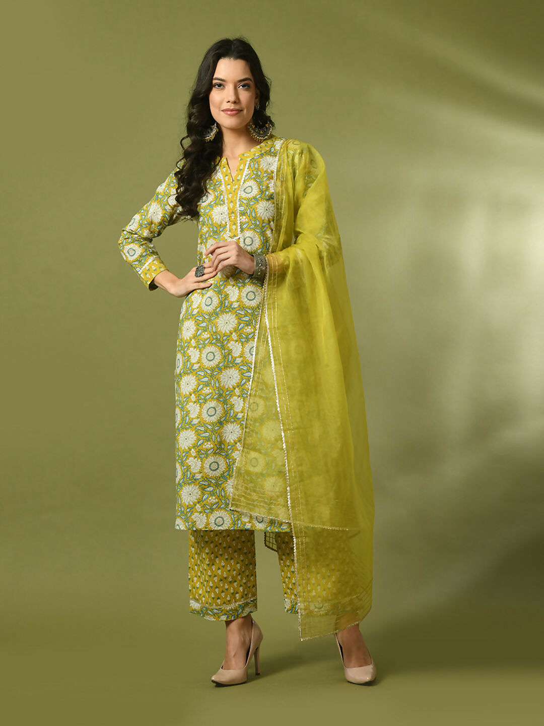 Myshka Women's Multi Printed Cotton Straight Party Kurta Set With Dupatta