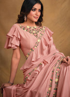 Pink Crepe Georgette Silk Designer Saree with Unstitched Blouse - Norita Mahitha
