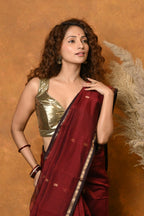 Very Much Indian Handloom Pure Cotton Silk Saree With Sleek Golden Border - Maroon