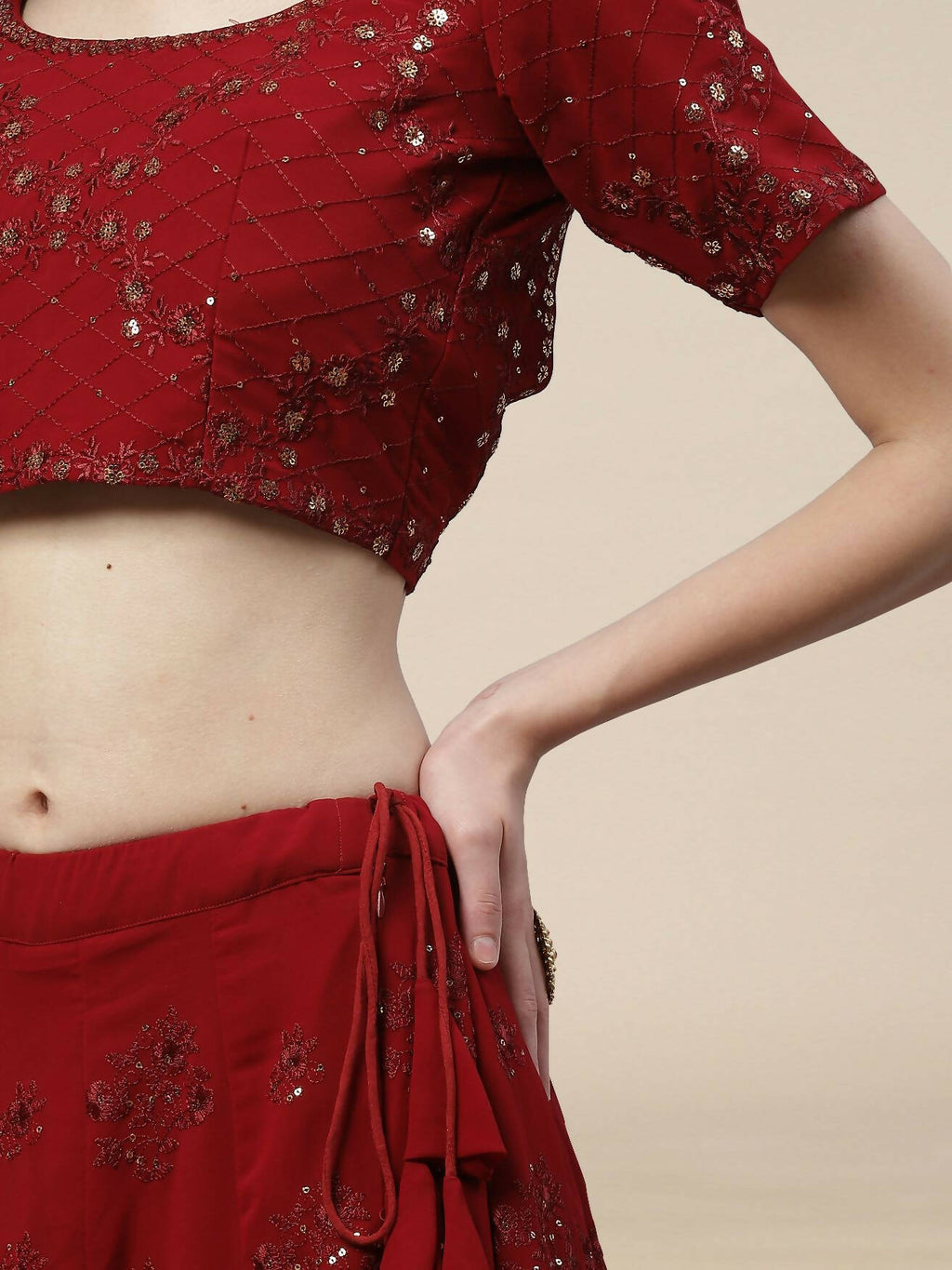 Maroon Georgette Thread with Sequins Embroidered work Lehenga Choli with Dupatta - Jivika