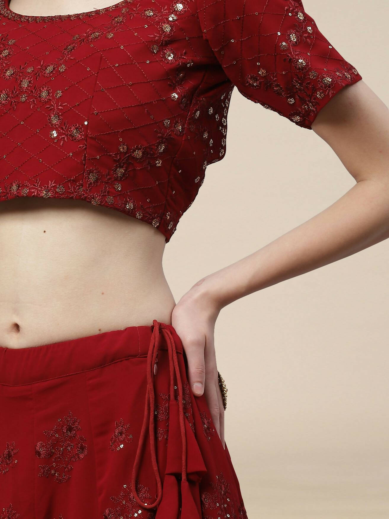 Maroon Georgette Thread with Sequins Embroidered work Lehenga Choli with Dupatta - Jivika