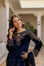 Teeya Creation Blue Color Pure Velvet Embroidery Work Wedding Wear Salwar Suit - Distacart
