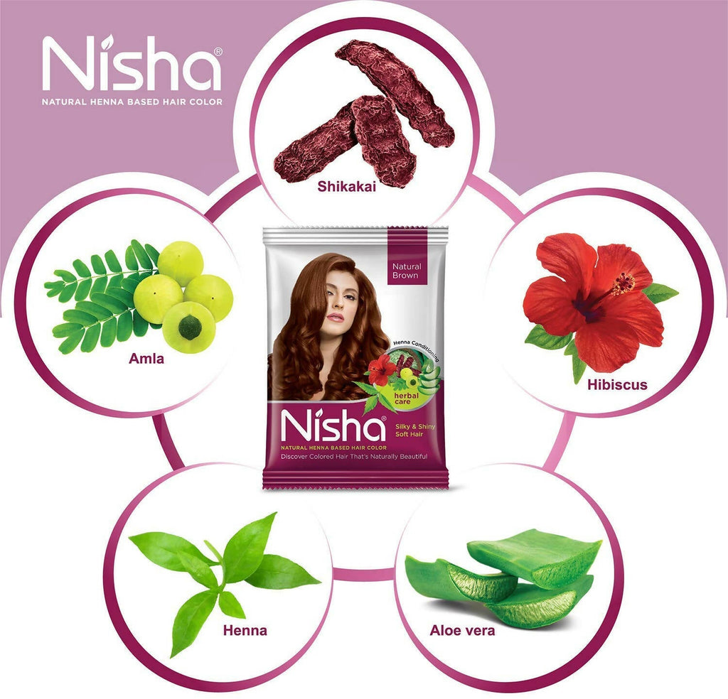 Nisha Henna Based Hair Color Natural Brown - Distacart