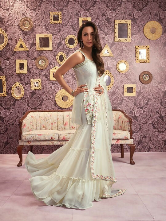Vastranavya Malaika Arora Cream Georgette Embroidered Sequins Palazzo Suit