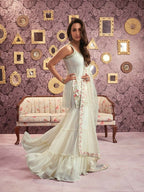 Vastranavya Malaika Arora Cream Georgette Embroidered Sequins Palazzo Suit