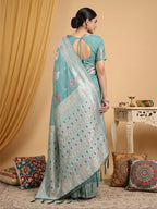 Shree Shyam Fashion Sea Green Linen Cotton Saree - Distacart