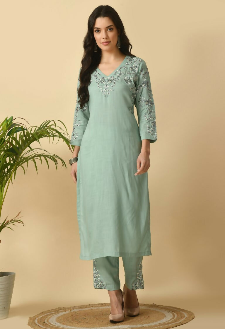 Joban Fashion Sea Green Cotton Rayon Kurta Set