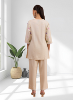 Joban Fashion Cream Linen Embroidered Readymade Cord Set - Distacart