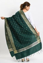 Mominos Fashion Moeza Women's Banarsi Silk Woven Design Bottle Green Dupatta - Distacart