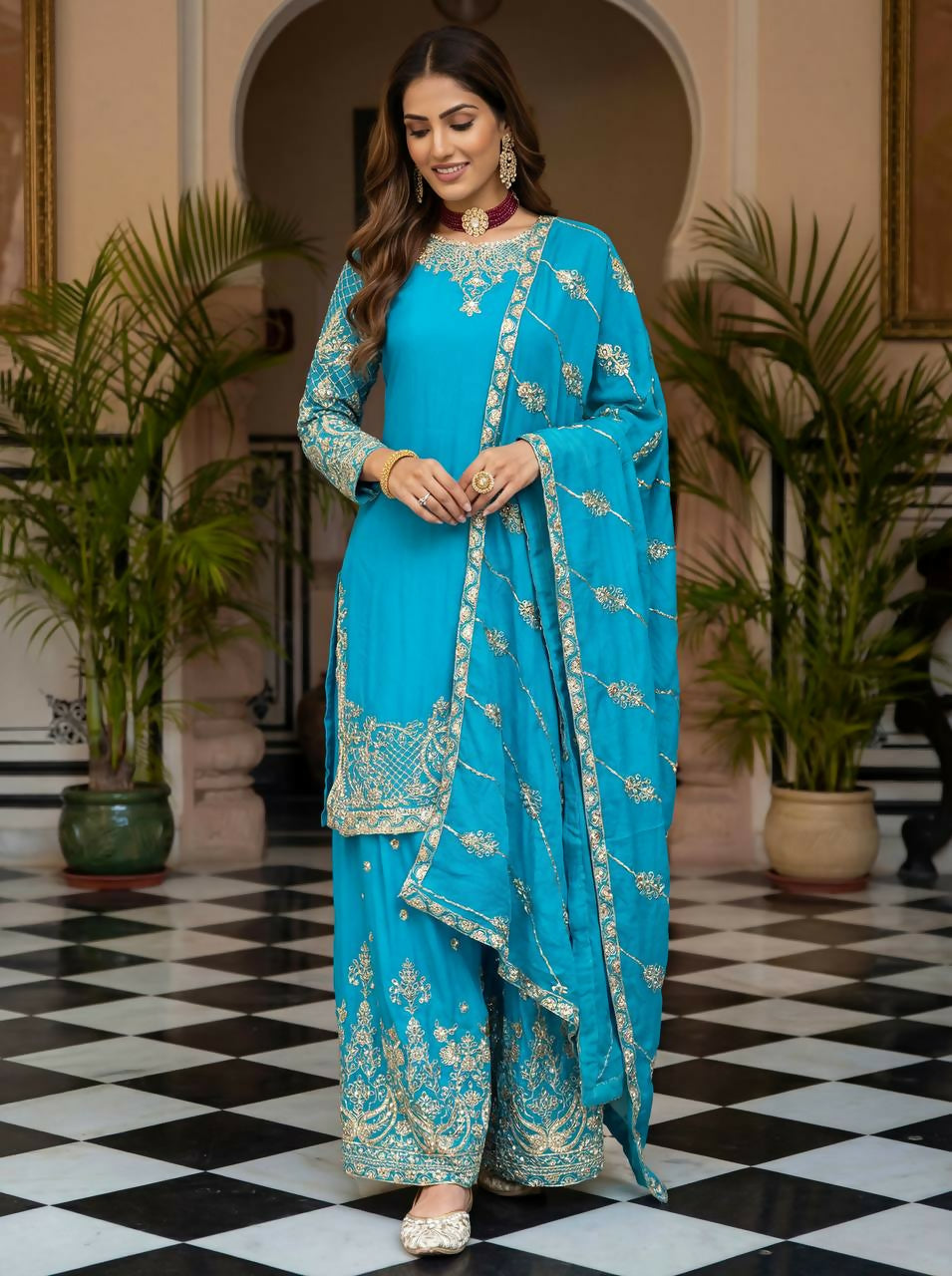Joban Fashion Sky Silk Embroidered Sharara Set - Distacart