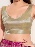 Joban Fashion Antique Silver Mulberry Silk Padded Blouse With Sweetheart Neck Sleeveless - Distacart
