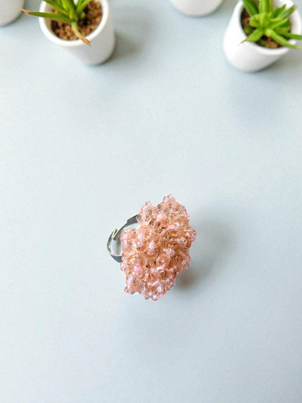 Inhanns Rang-E-Roshan Adjustable Ring – Handmade Crystal Statement Ring - Peach 2