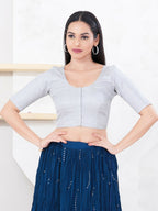 Joban Fashion Silver Tissue Elbow Sleeveless Front Open Blouse